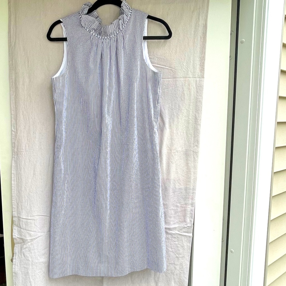 BR Cotton stripped tunic dress with ruffled collar
